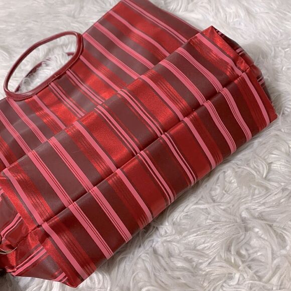 REVERSIBLE tote bag hanbag black/stripes faux leather handle looks like satin - Picture 5 of 10